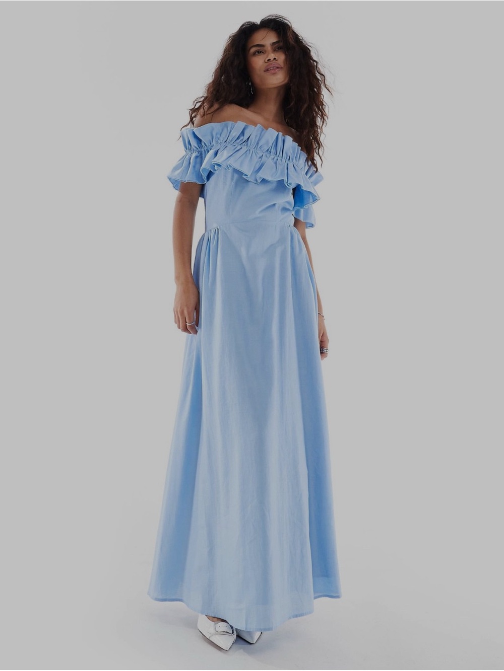 Sister Jane Pale Blue One-Shoulder Ruffle Maxi Dress